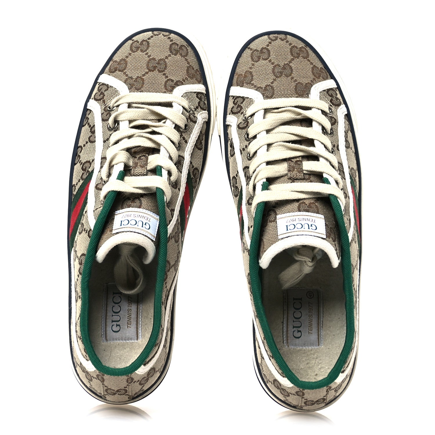 Gucci GG Monogram Web Womens 1977 Tennis Sneakers 41 Beige Ebony Mystic White 2 of 9