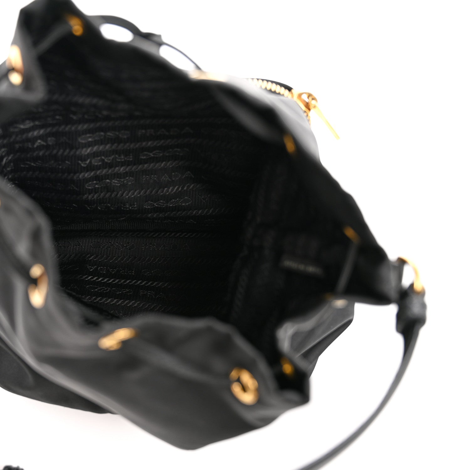 Prada Saffiano Tessuto Nylon Mini Bucket Crossbody Bag Black 5 of 13