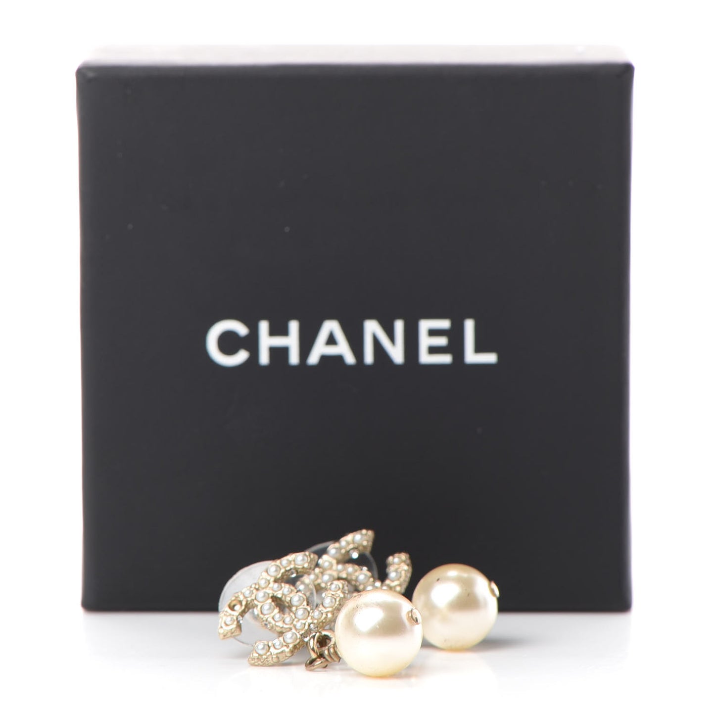 Pearl Crystal CC Drop Earrings Gold