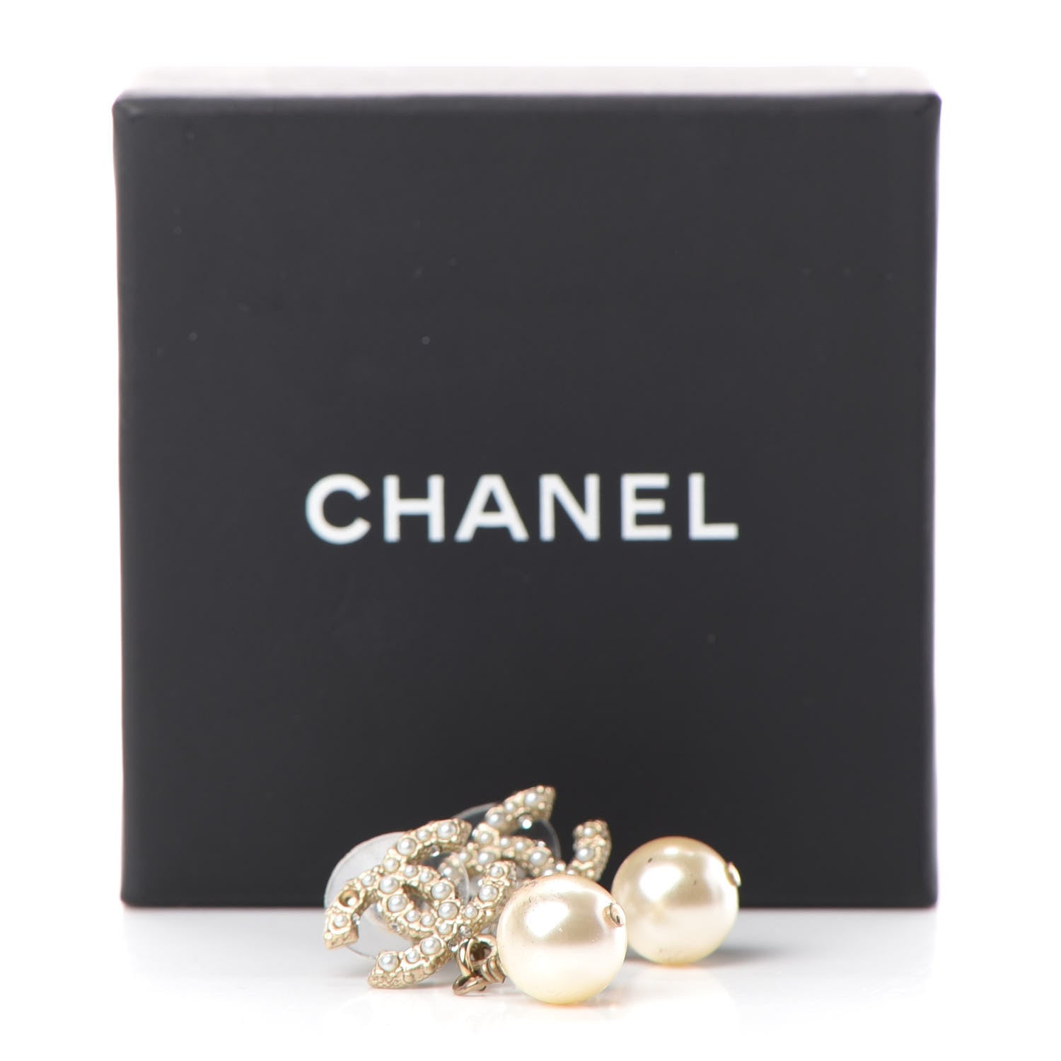 Chanel Pearl Crystal CC Drop Earrings Gold 6 of 6