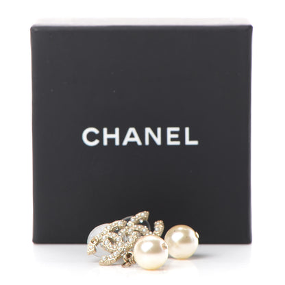 Chanel Pearl Crystal CC Drop Earrings Gold 6 of 6