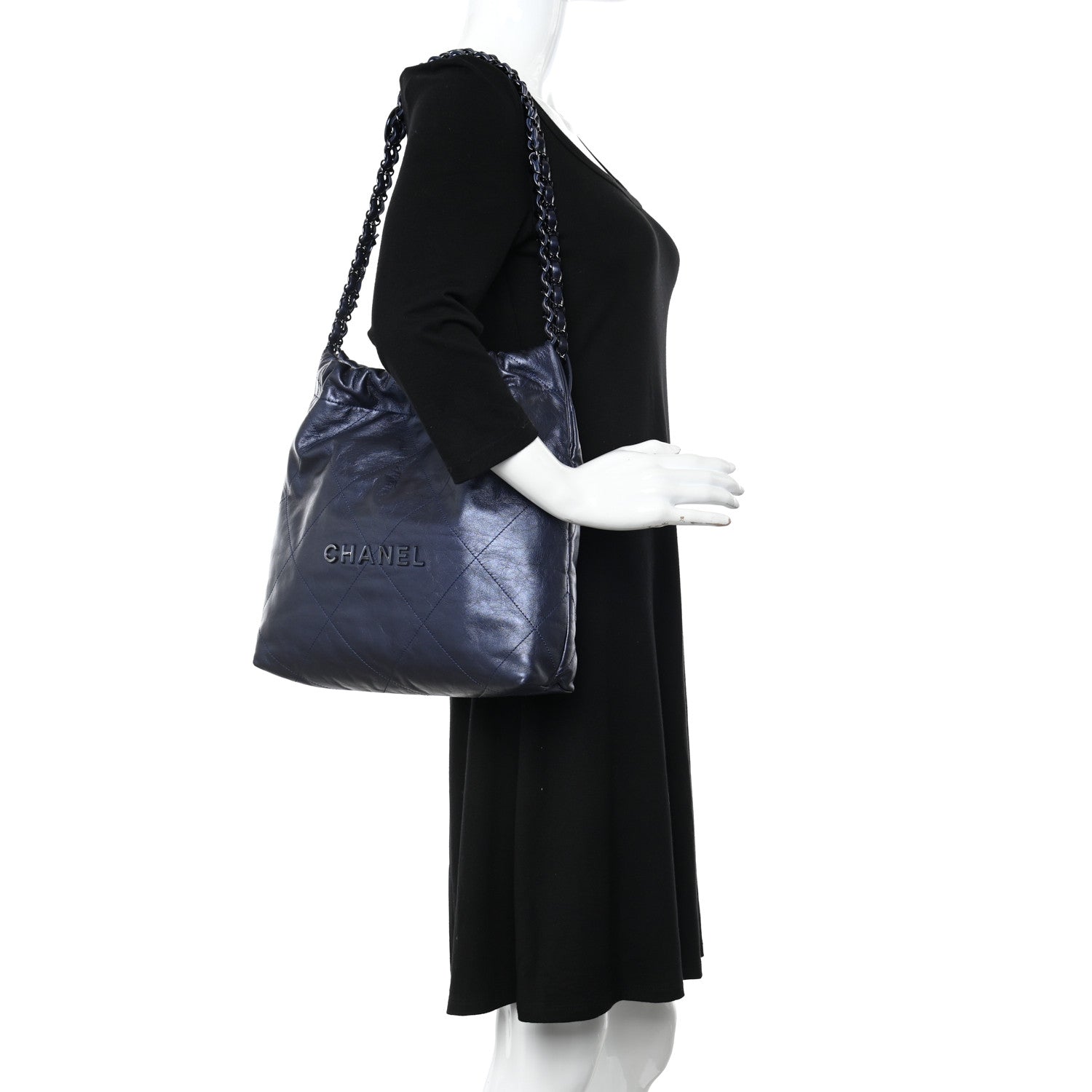 Chanel Metallic Calfskin Quilted Small Chanel 22 Navy Blue 2 of 11