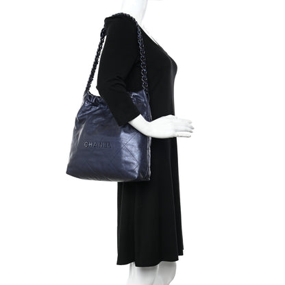 Chanel Metallic Calfskin Quilted Small Chanel 22 Navy Blue 2 of 11