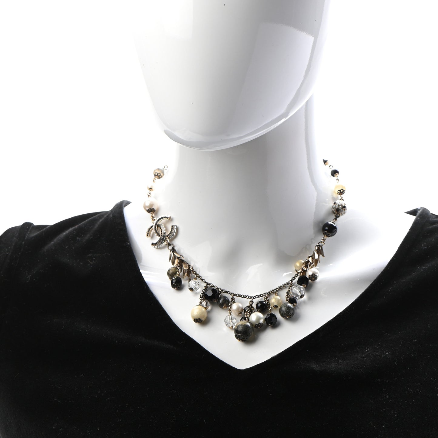 Pearl Bead CC Short Necklace Gold Black