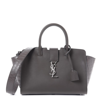 Saint Laurent Smooth Calfskin Crocodile Embossed Baby Monogram Downtown Cabas Earth 1 of 7