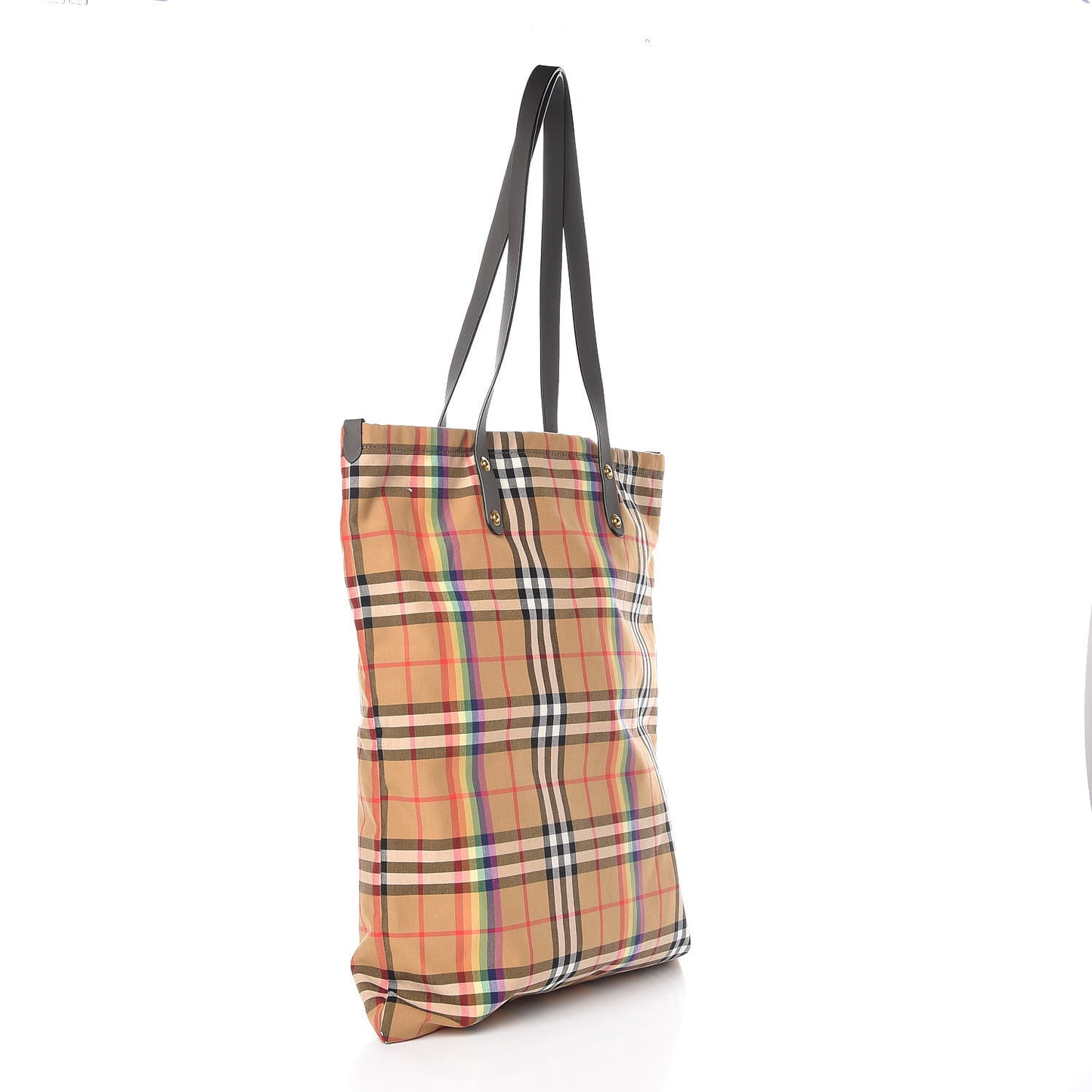 Vintage Rainbow Check Shopper Tote Grey
