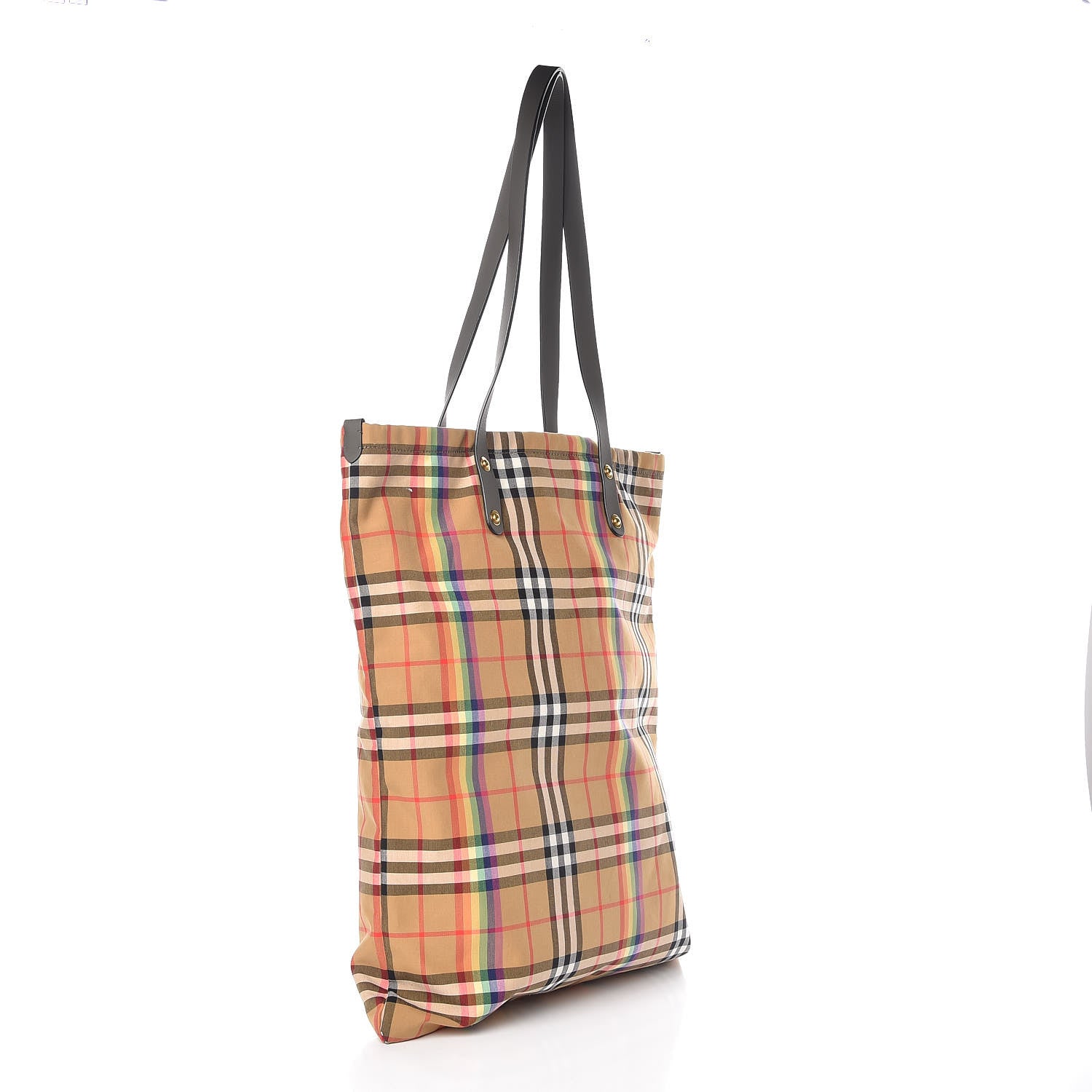 Burberry Vintage Rainbow Check Shopper Tote Grey 3 of 8