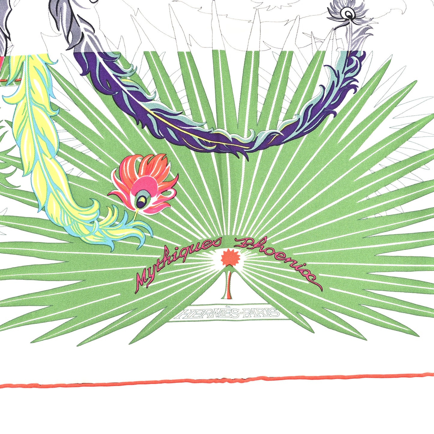 Silk Mythiques Phoenix Coloriage Scarf 90 Blanc Vert Rouge