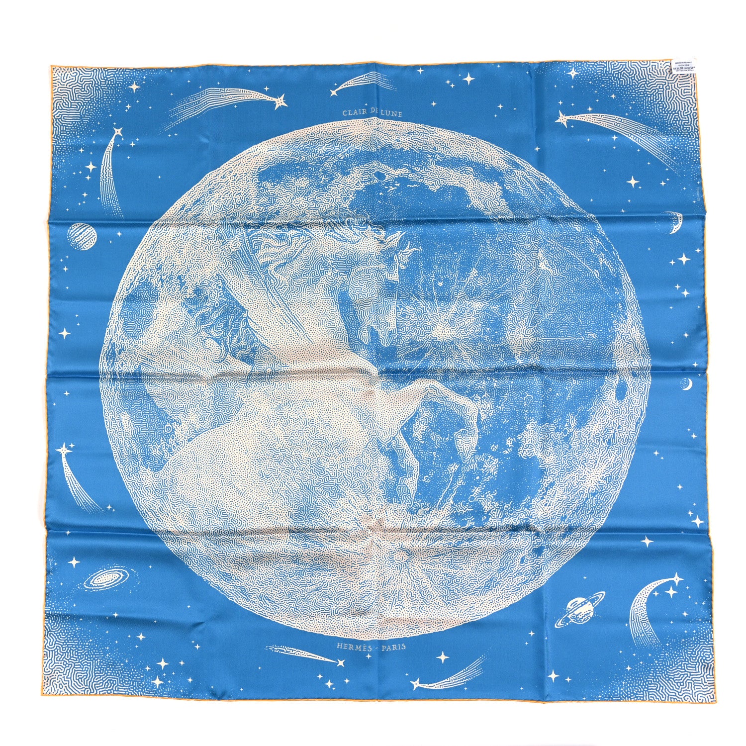 Hermes Silk Clair De Lune Double Face Scarf 90 Black Jaune D'Or Bleu 4 of 4