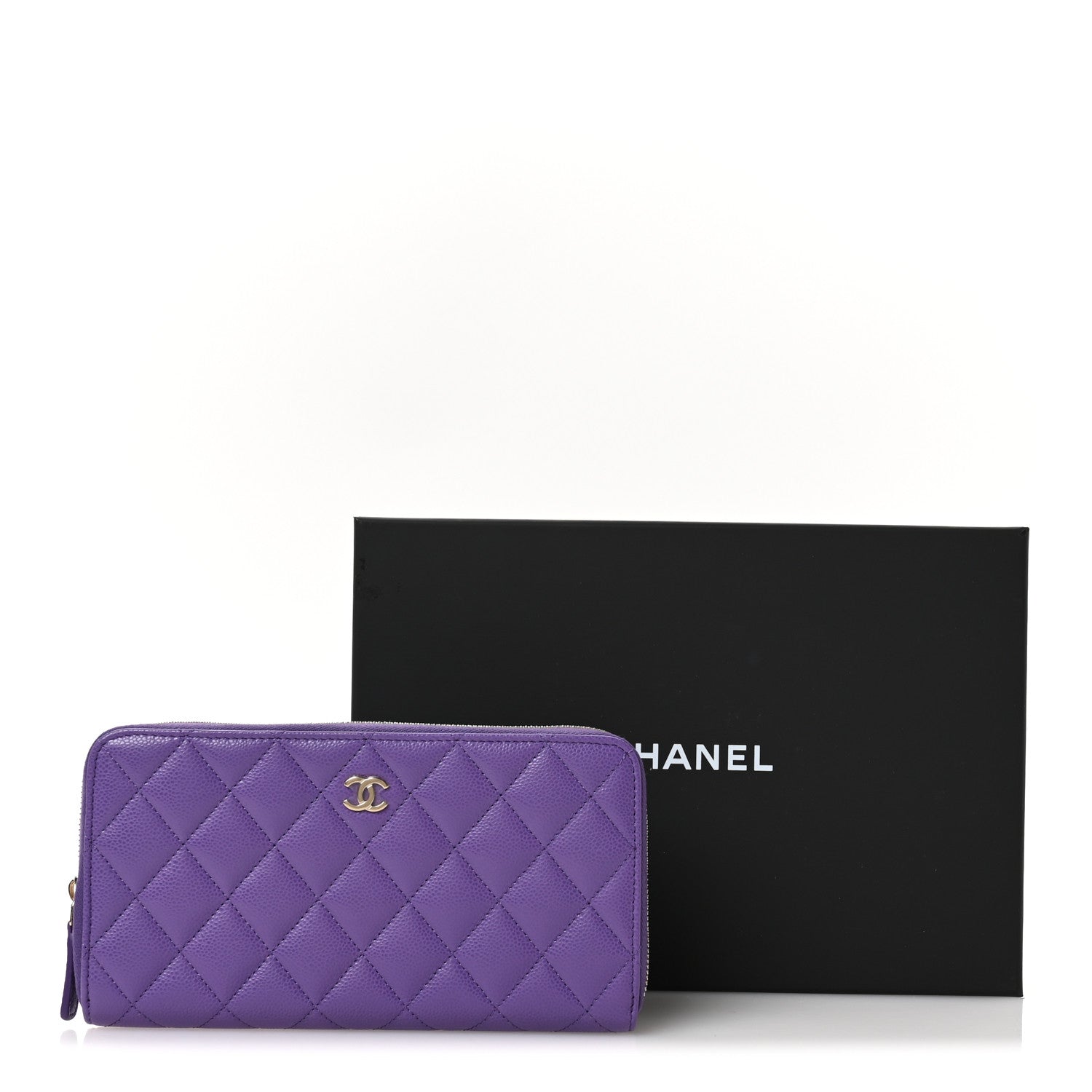 Chanel Caviar Quilted Large Gusset Zip Around Wallet Purple 9 of 9