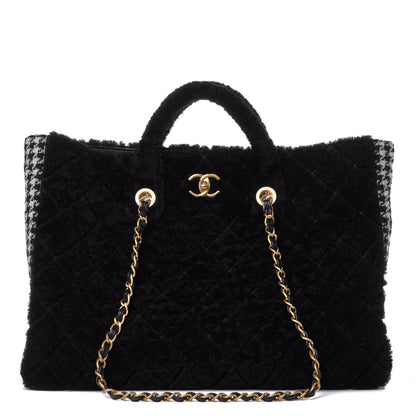 Chanel Shearling Tweed Shopper Tote Black 1 of 4