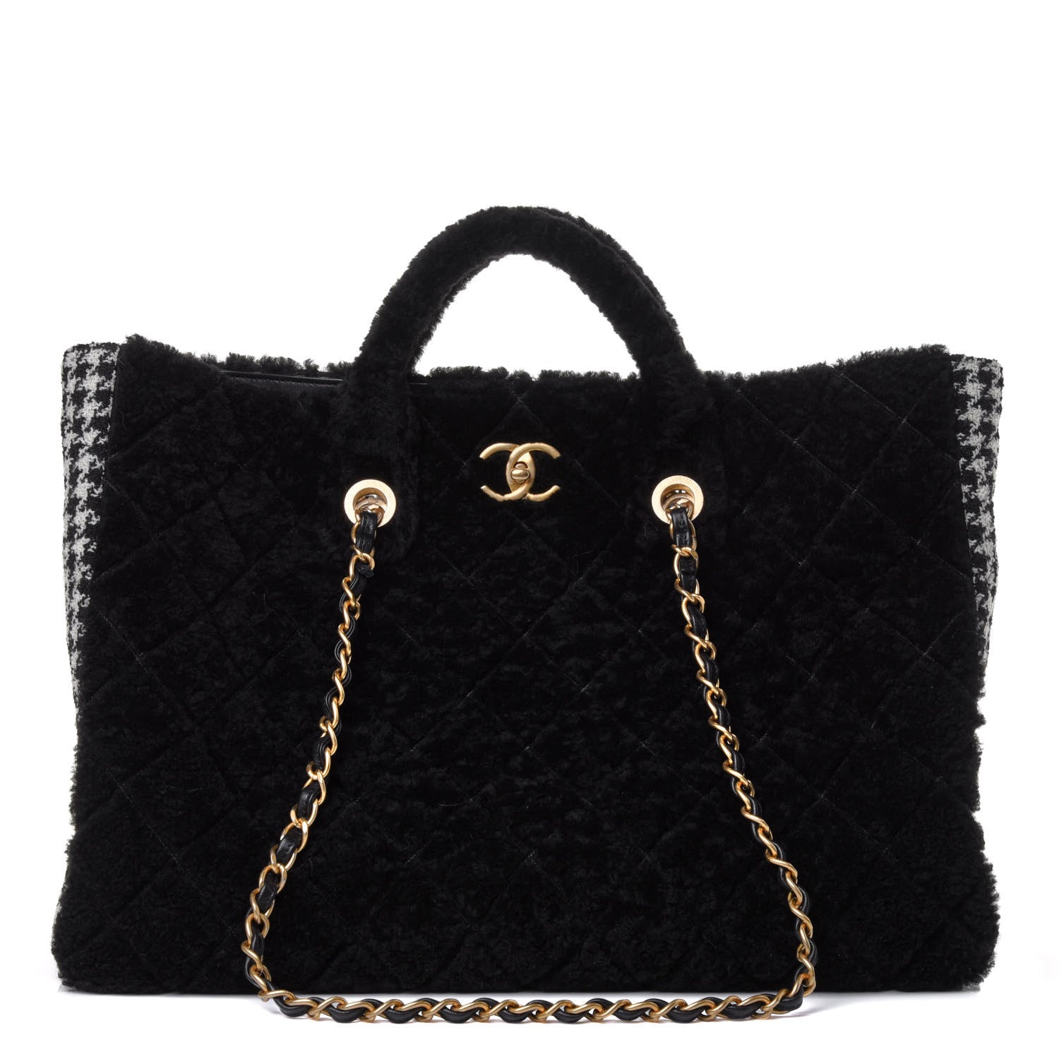 Chanel Shearling Tweed Shopper Tote Black 1 of 4