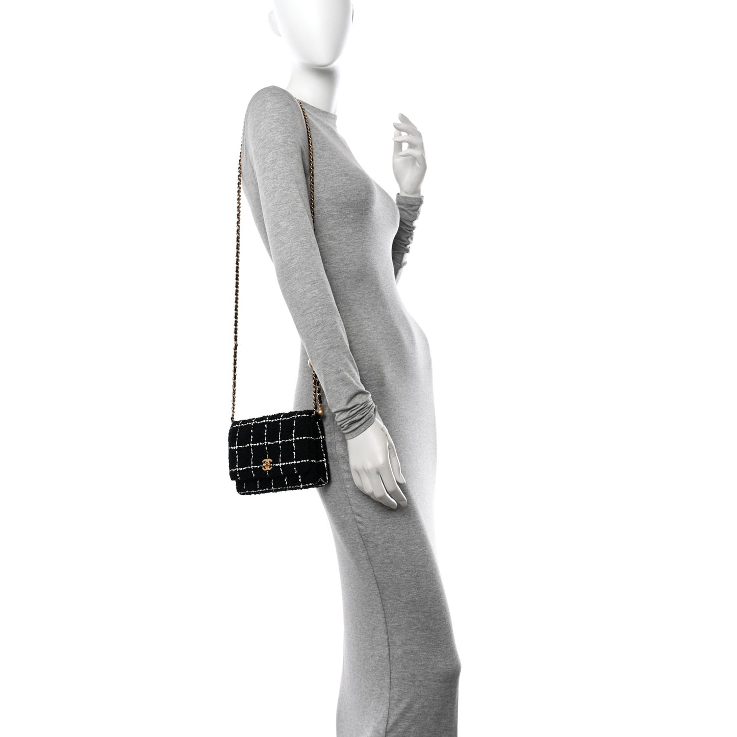 Tweed Quilted Mini Rectangular Pearl Crush Flap Black