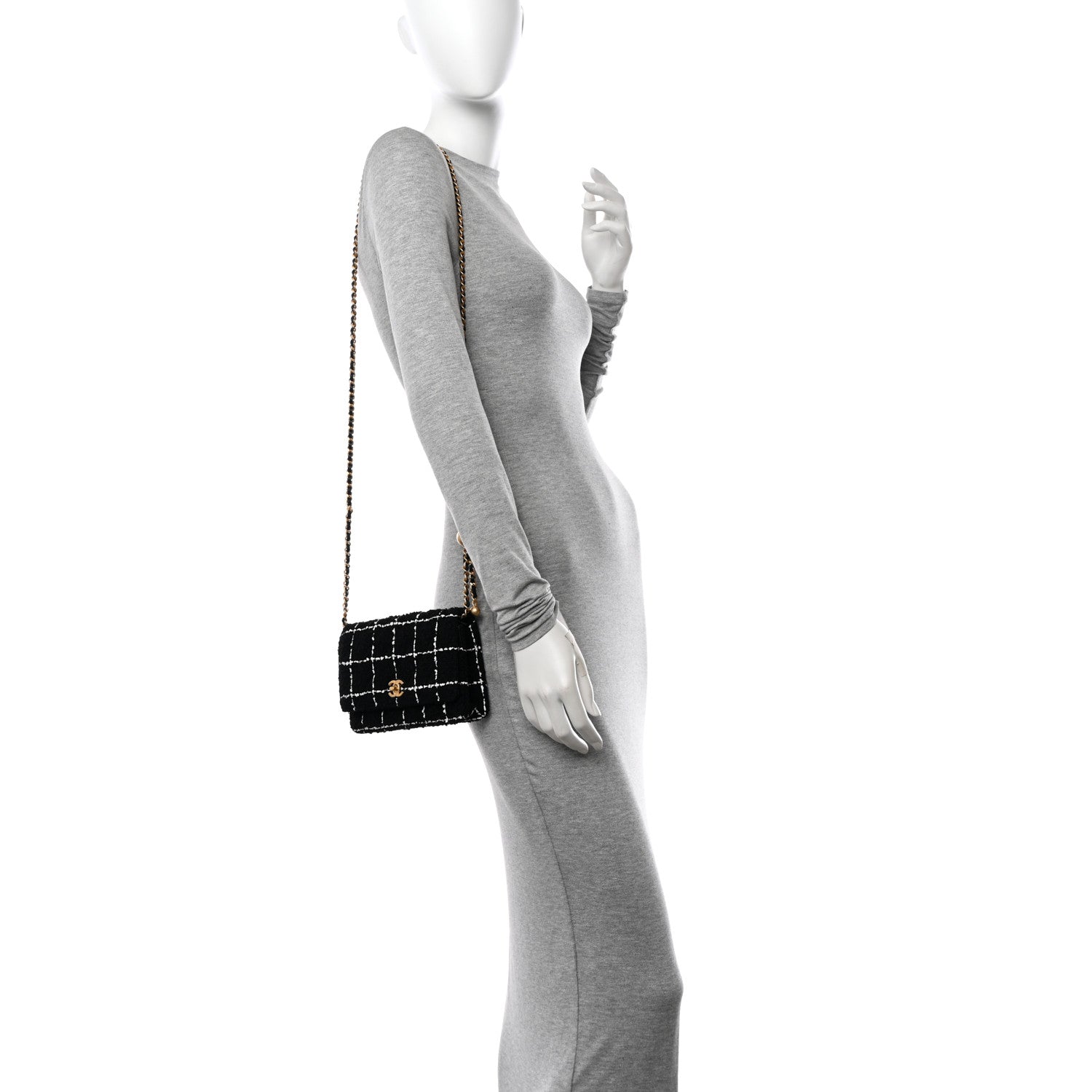 Chanel Tweed Quilted Mini Rectangular Pearl Crush Flap Black 3 of 11