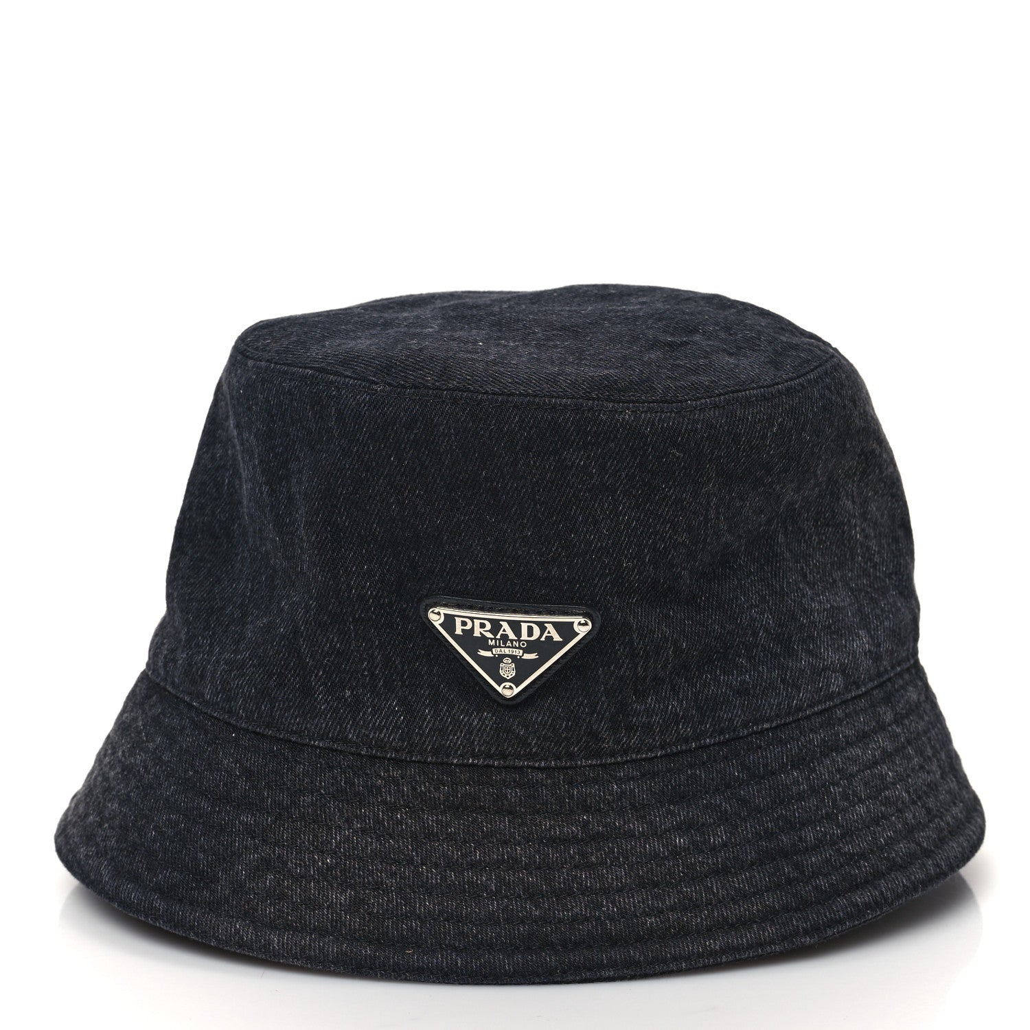 Prada Denim Metal Triangle Logo Bucket Hat M Black 3 of 8