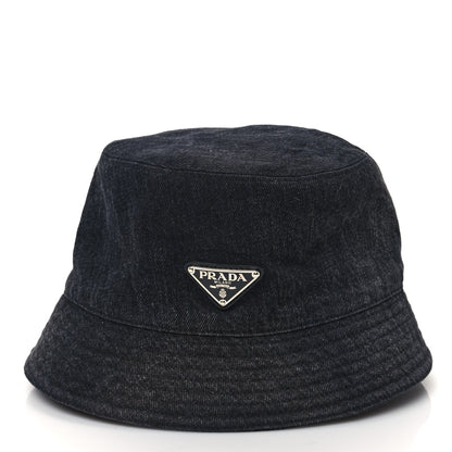 Prada Denim Metal Triangle Logo Bucket Hat M Black 3 of 8