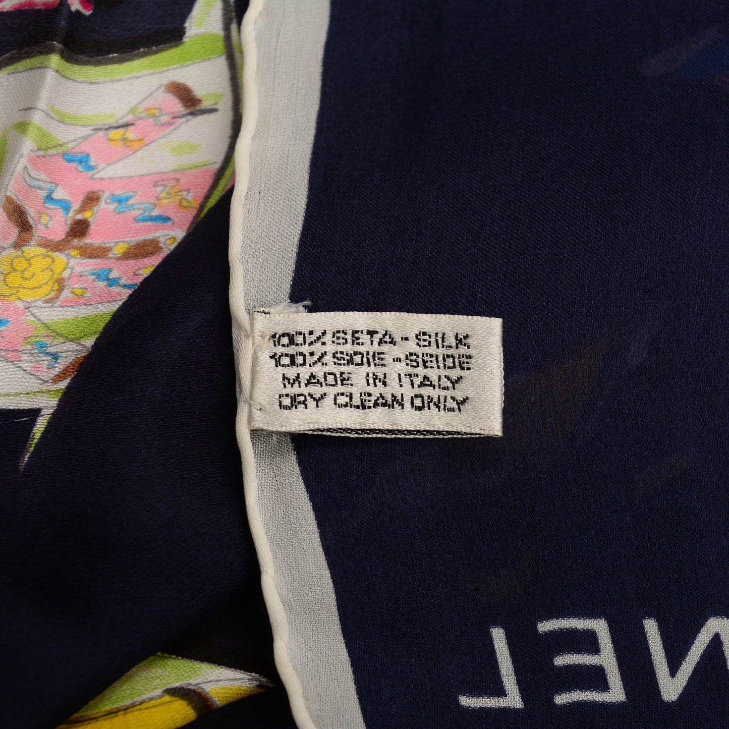 Silk CC Pocket Square Scarf Navy Blue