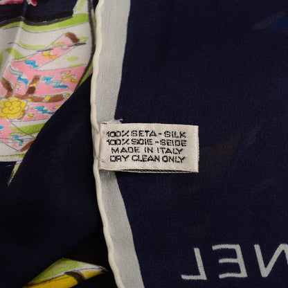 Chanel Silk CC Pocket Square Scarf Navy Blue 4 of 5