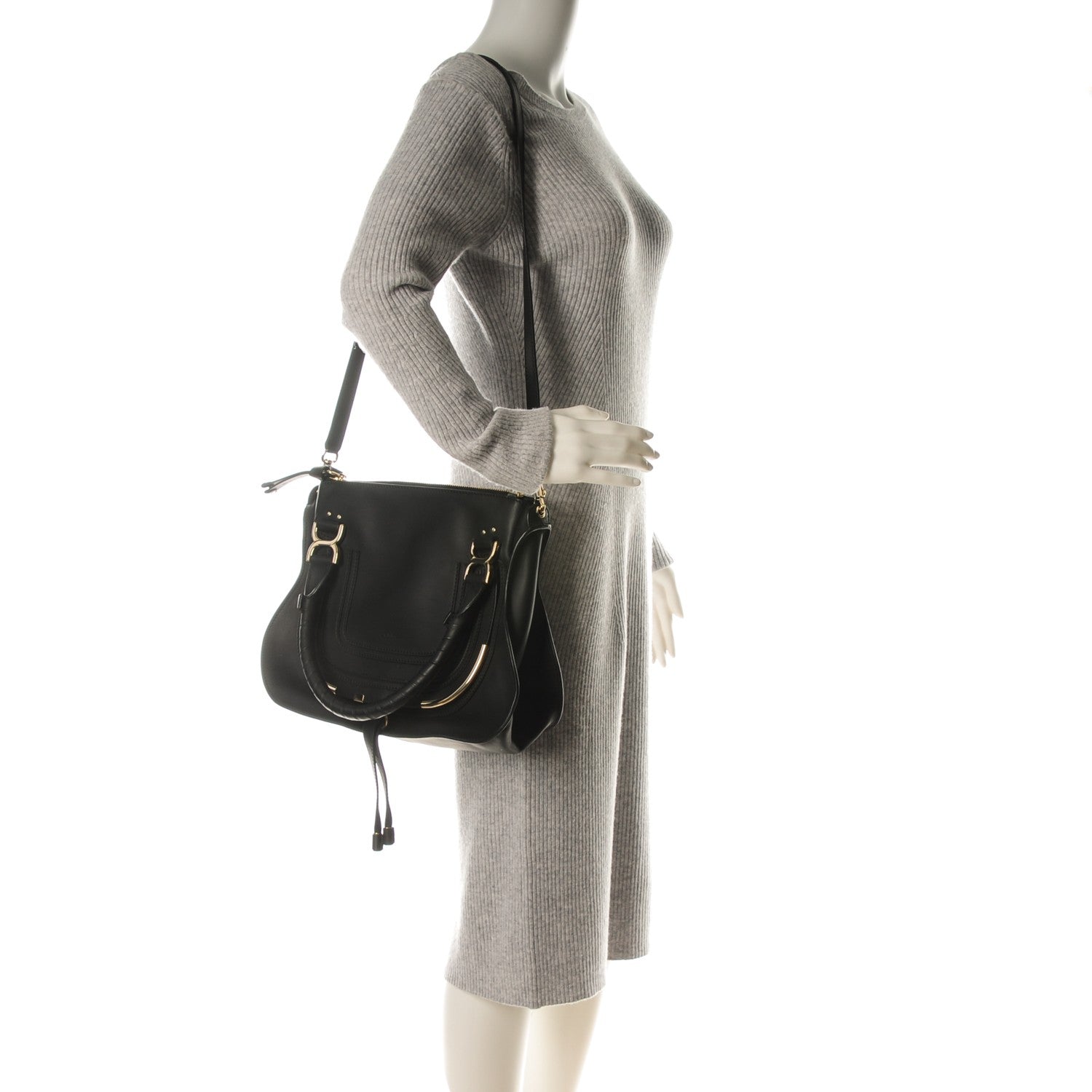 Chloe Calfskin Medium Marcie Metal Bar Trim Satchel Black 2 of 9