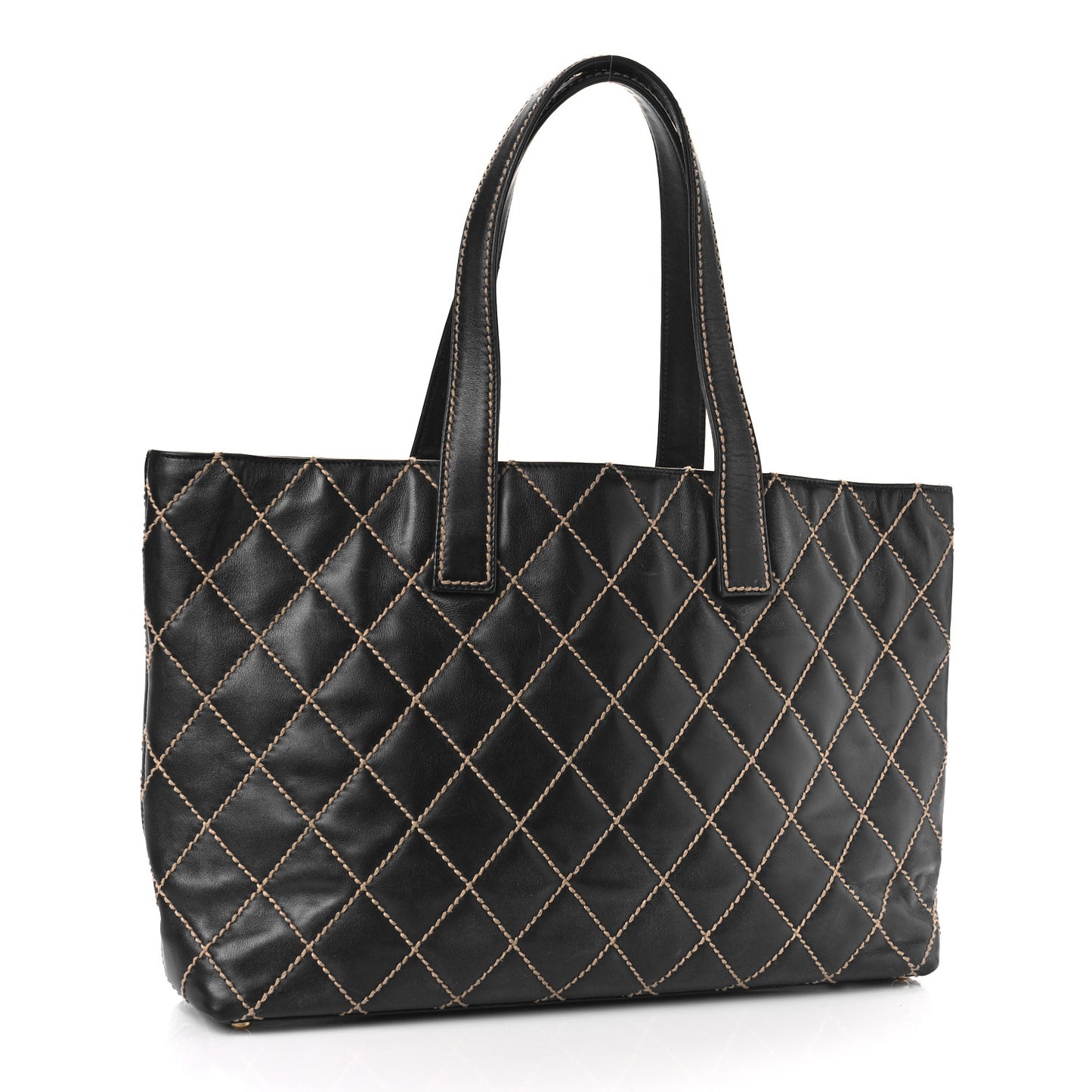 Calfskin Wild Stitch Large Tote Black