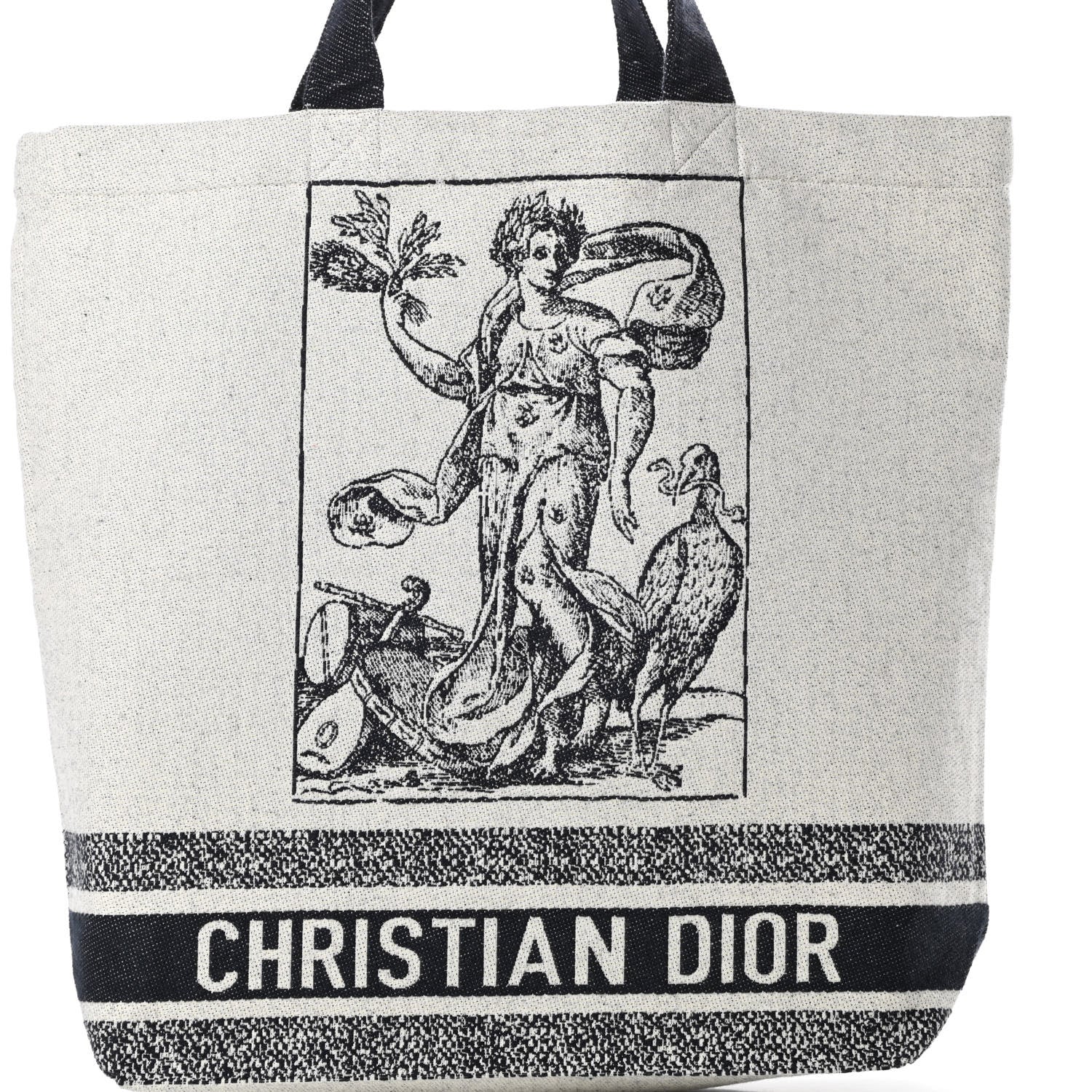 Christian Dior Canvas Print Cruise Tote Ivory Black 7 of 10