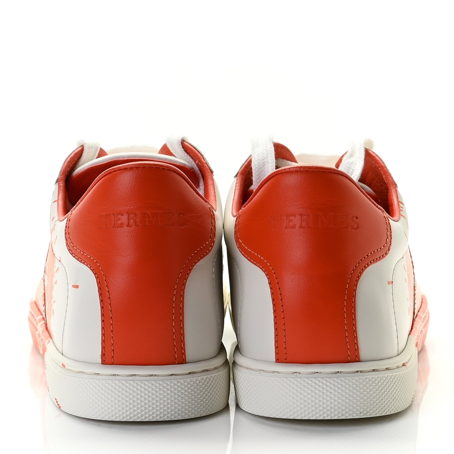 Hermes Swift Printed Peinture Fraiche Quicker Sneakers 37.5 White Orange 4 of 8