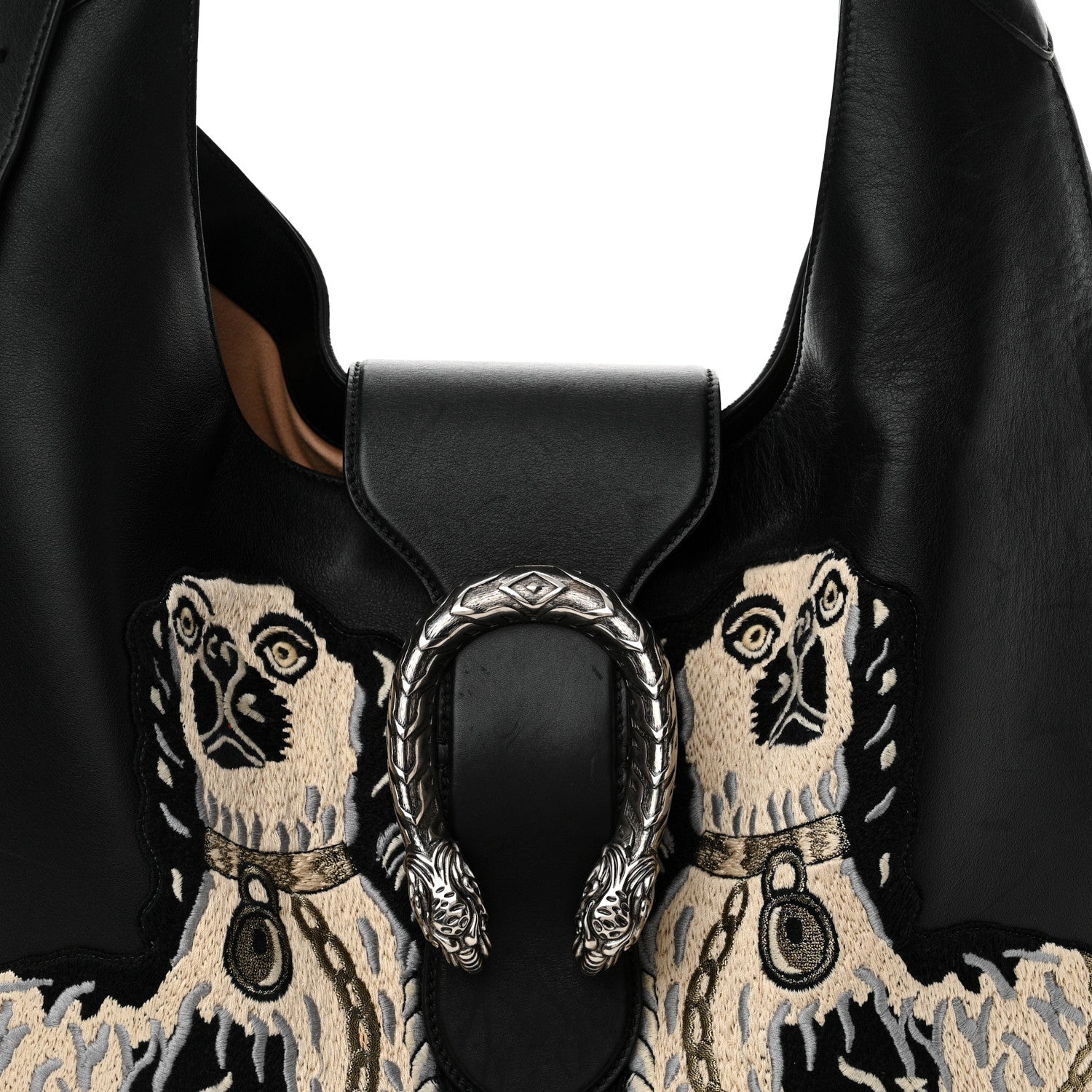 Gucci Calfskin Dog Embroidered Extra Large Dionysus Hobo Black 8 of 14