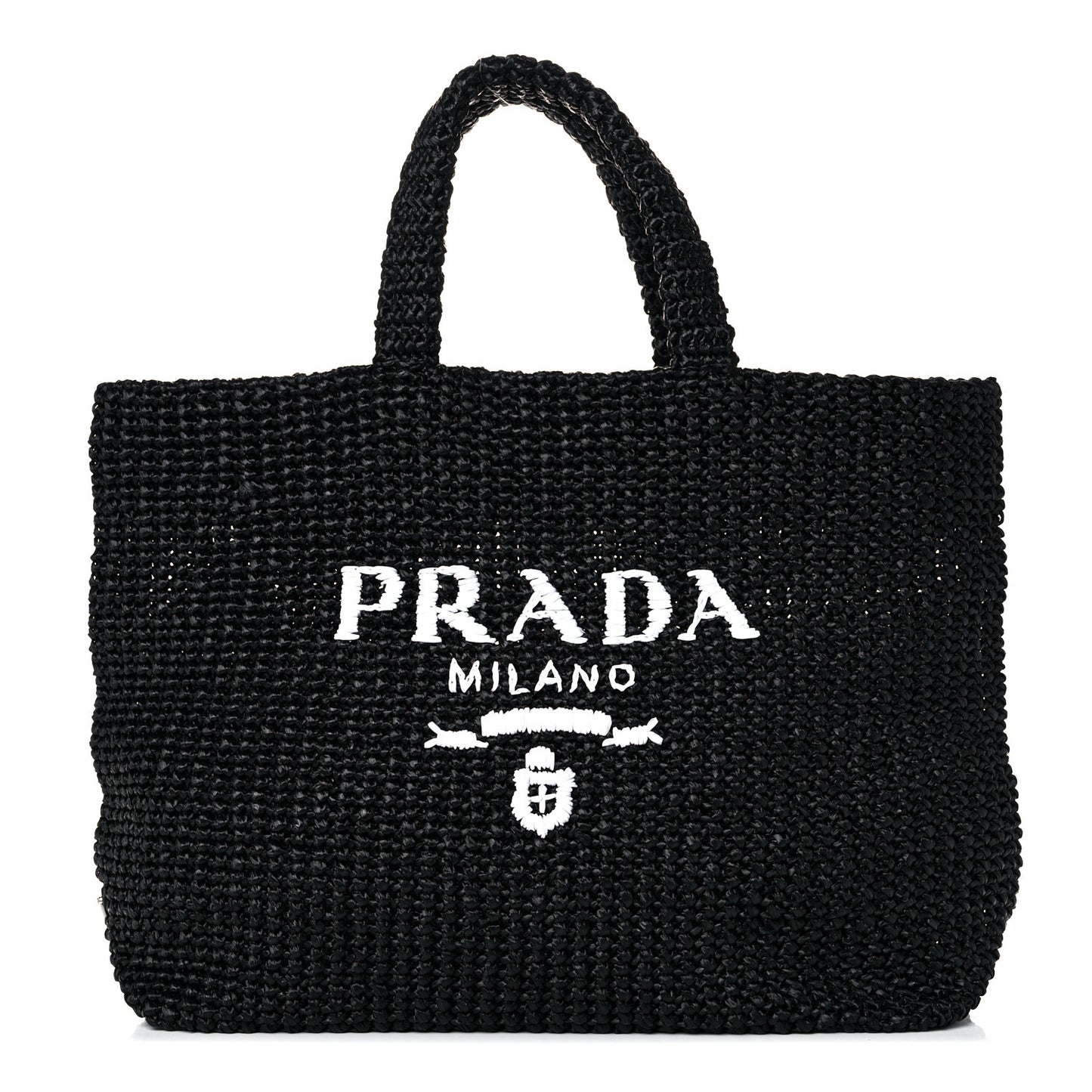Yarn Raffia Effect Crochet Large Logo Tote Black