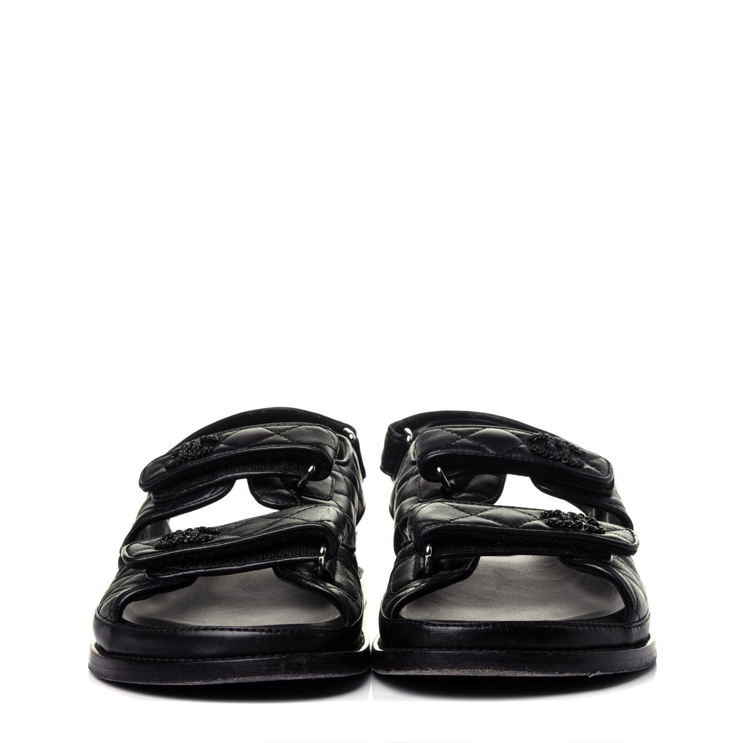Chanel Lambskin Velcro Dad Sandals 38 Black 2 of 12
