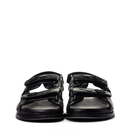 Chanel Lambskin Velcro Dad Sandals 38 Black 2 of 12