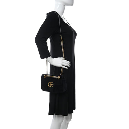 Gucci Velvet Matelasse Mini GG Marmont Shoulder Bag Black 2 of 10