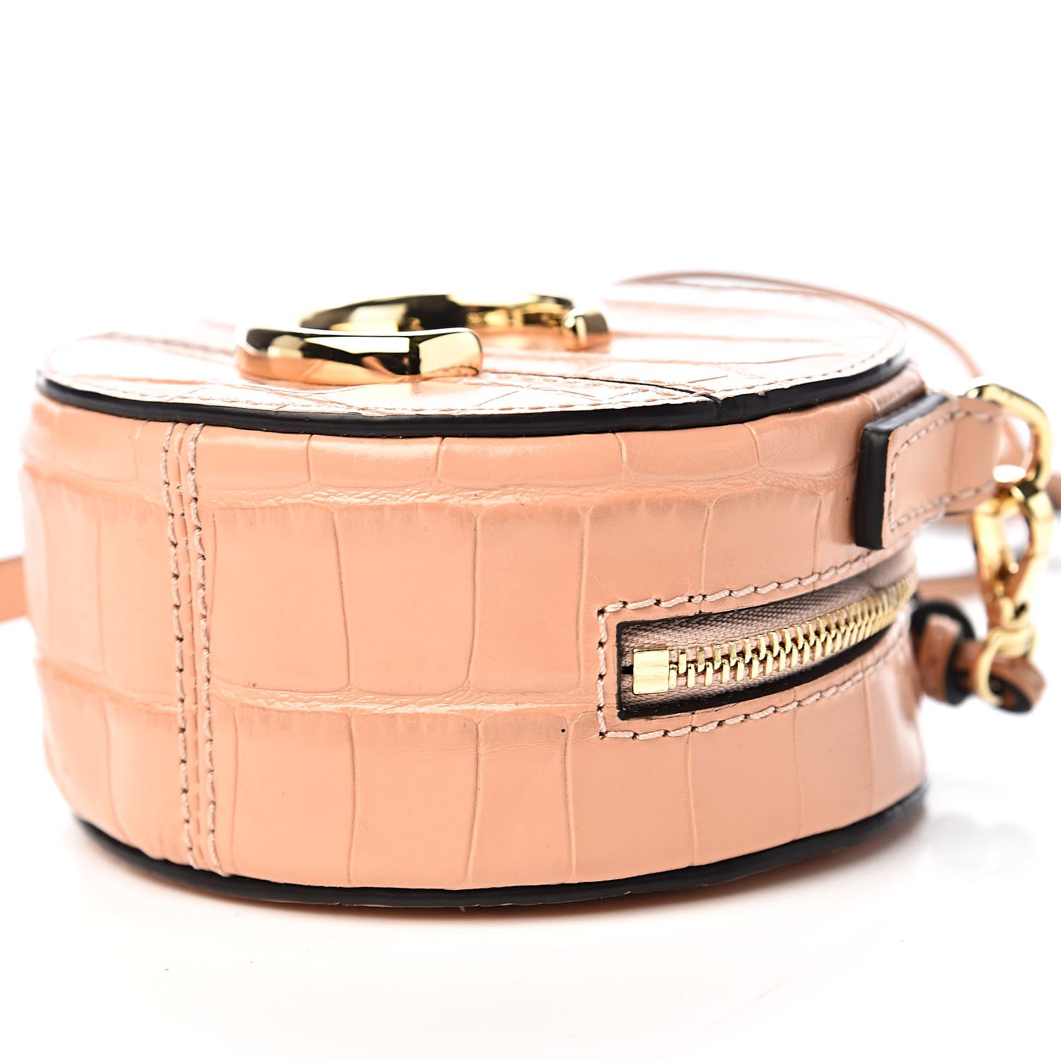 Chloe Calfskin Crocodile Embossed Mini C Round Crossbody Milky Orange 9 of 11