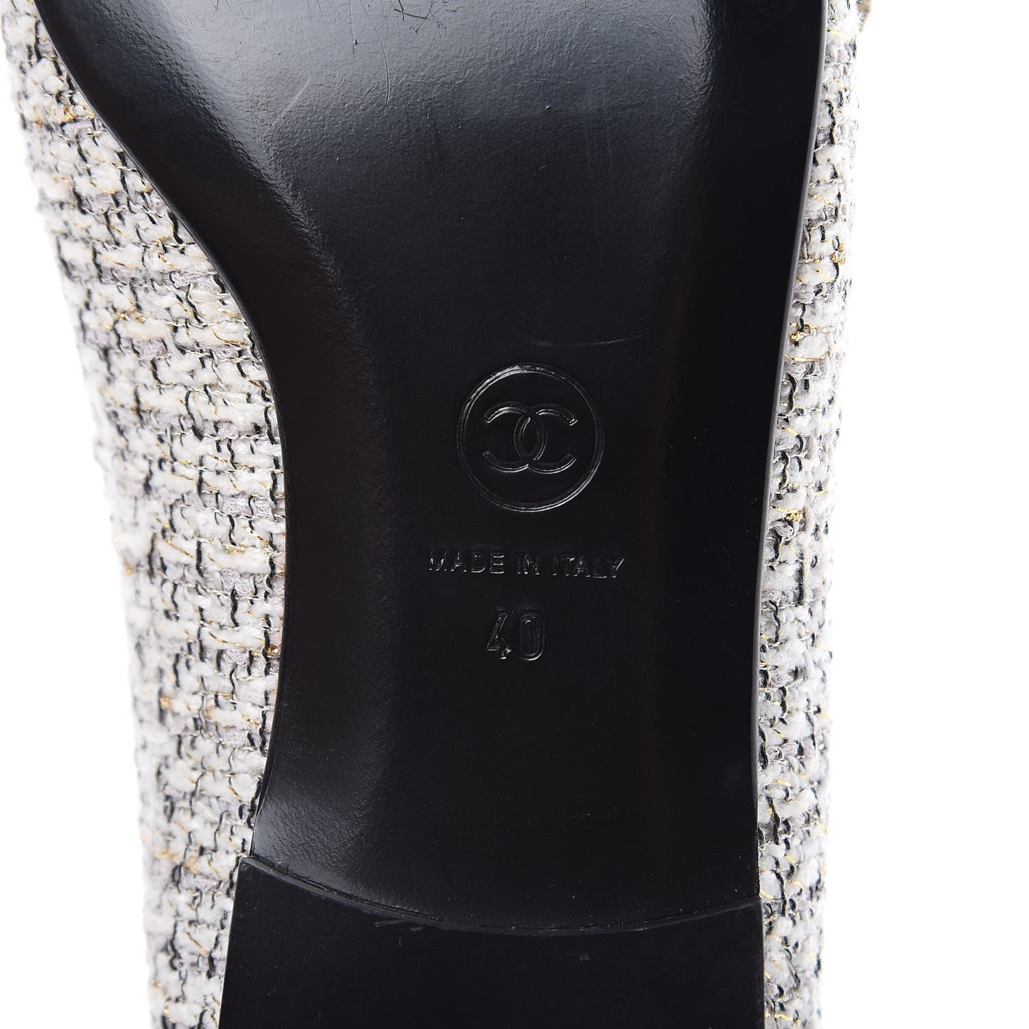 Chanel Tweed Patent Cap Toe Loafers 40 Ecru Black Gold 7 of 12