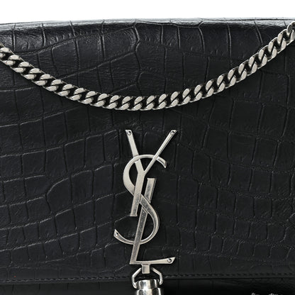 Saint Laurent Calfskin Crocodile Embossed Medium Classic Monogram Kate Tassel Satchel Black 8 of 10