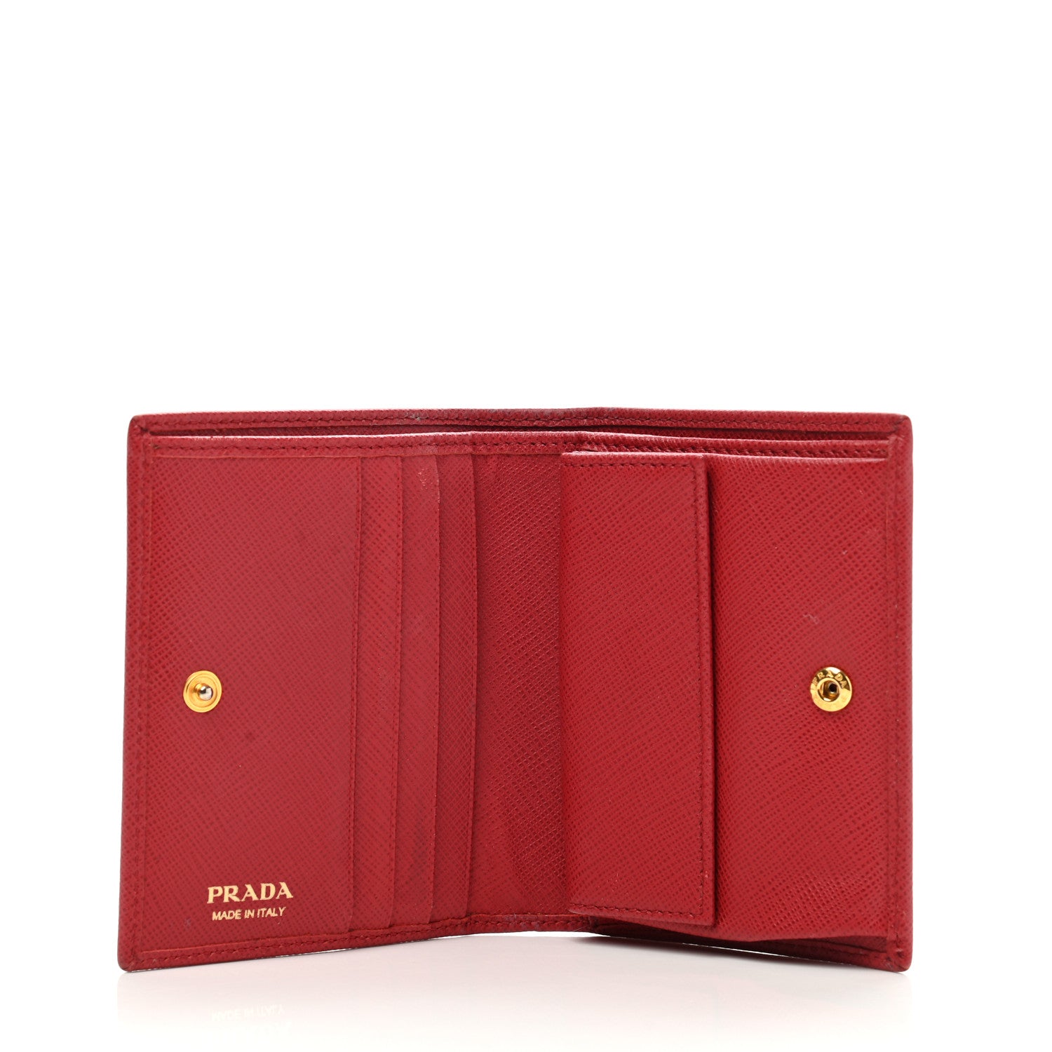 Prada Saffiano Metal Compact Snap Bi-Fold Wallet Fuoco 5 of 10