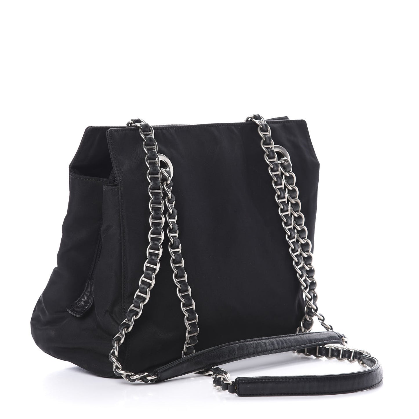 Nylon Tessuto Acciaio Chain Shoulder Bag Black