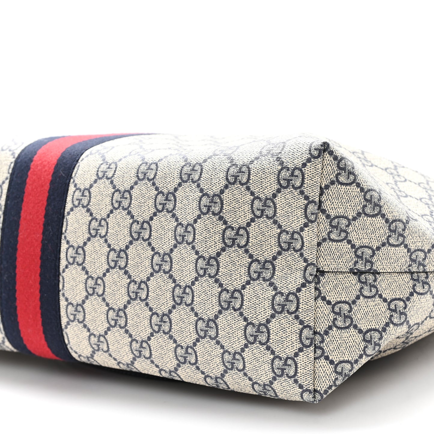 GG Supreme Monogram Textured Calfskin Web Medium Ophidia Shopping Tote Beige Blue