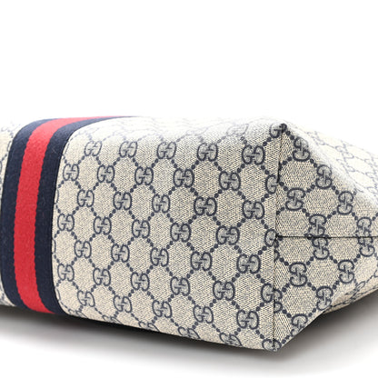 Gucci GG Supreme Monogram Textured Calfskin Web Medium Ophidia Shopping Tote Beige Blue 9 of 9