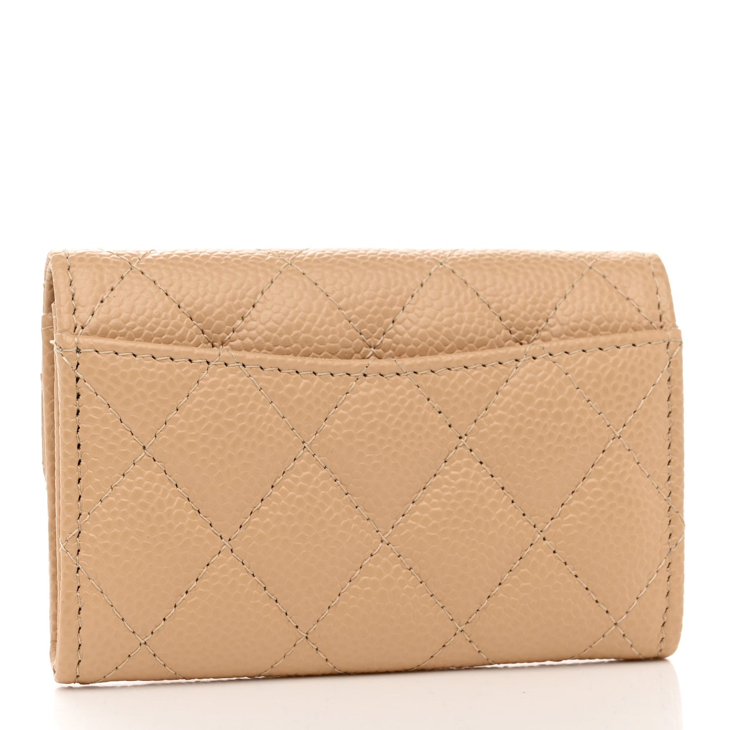 Caviar Quilted Flap Card Holder Wallet Beige