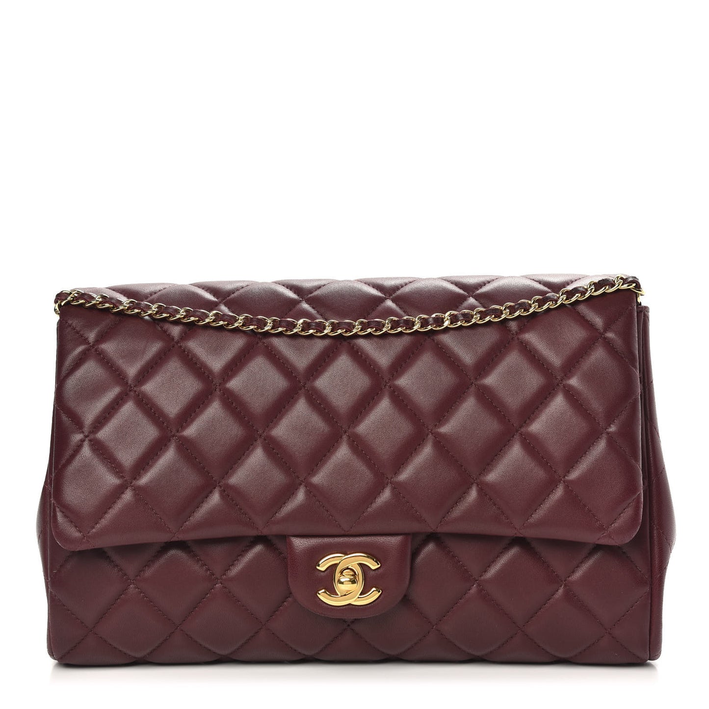 Lambskin Quilted Clutch With Chain Flap Bordeaux