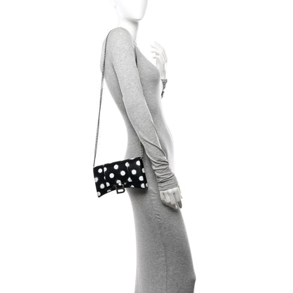 Balenciaga Shiny Box Calfskin Polka Dot Hourglass Chain Bag Black White 2 of 12