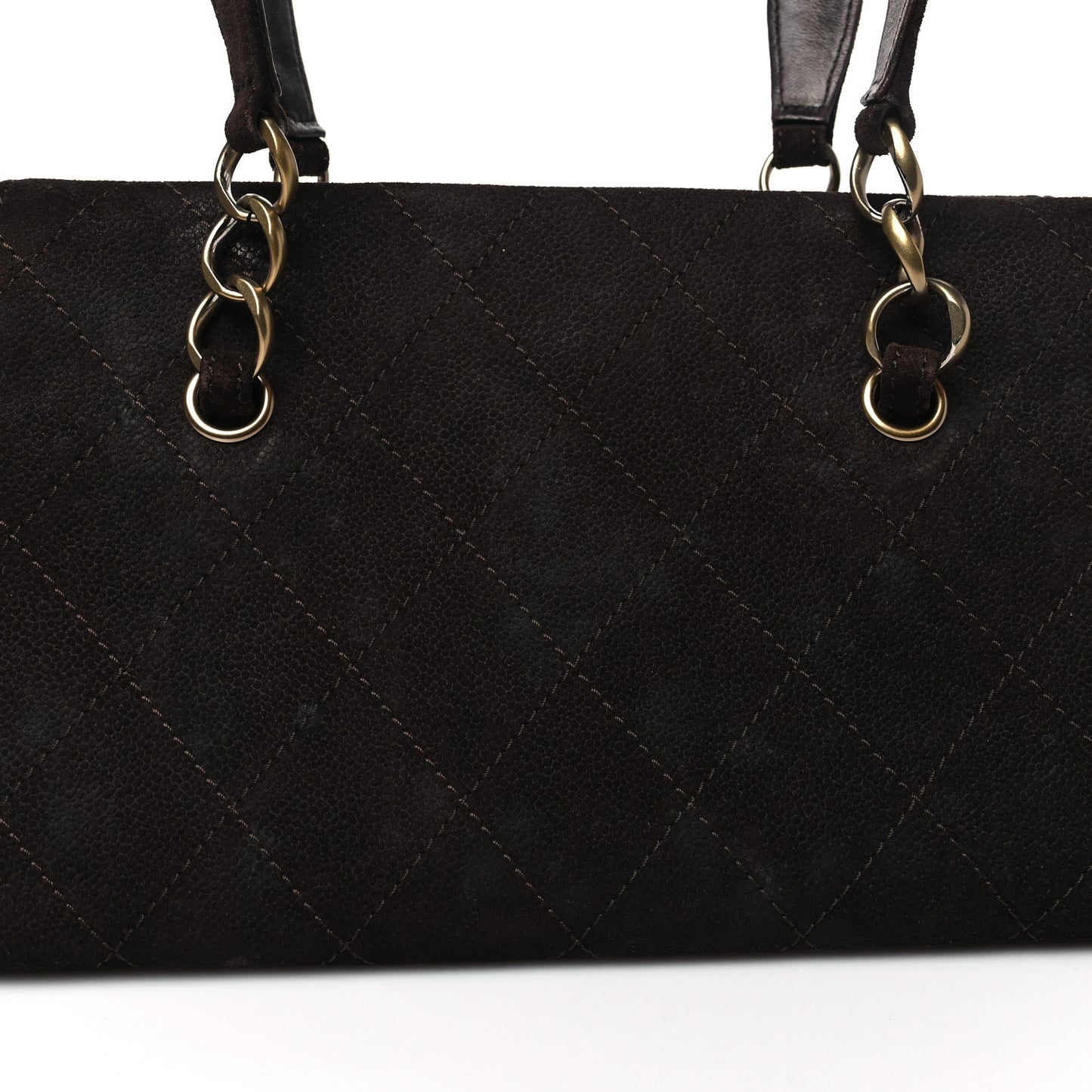 Suede Caviar Stitched CC Shoulder Bag Brown