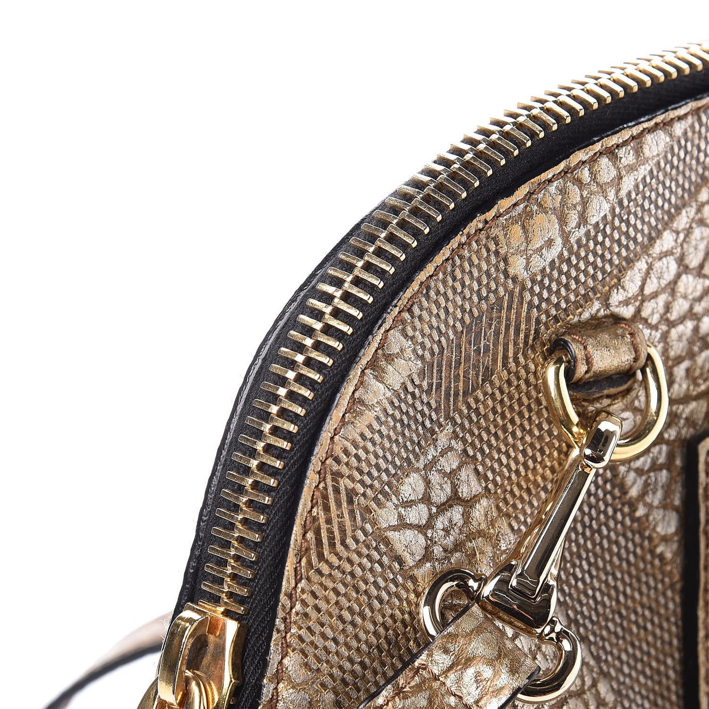 Metallic Heritage Grain Check Embossed Small Orchard Bowling Bag Gold