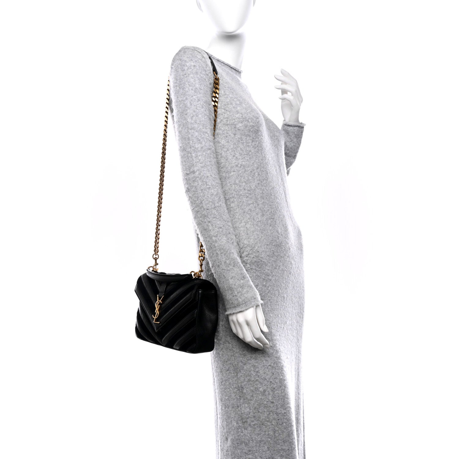 Saint Laurent Calfskin Suede Matelasse Chevron Monogram Medium College Bag Black 2 of 9