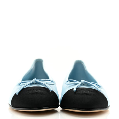 Chanel Lambskin Cap Toe CC Ballerina Flats 38 Light Blue Black 2 of 10