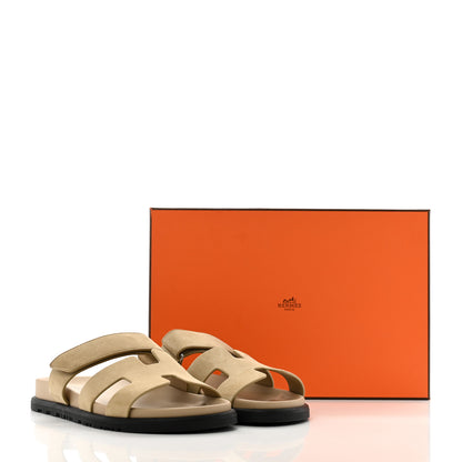 Hermes Suede Goatskin Womens Chypre Sandals 37.5 Beige Lin 8 of 8