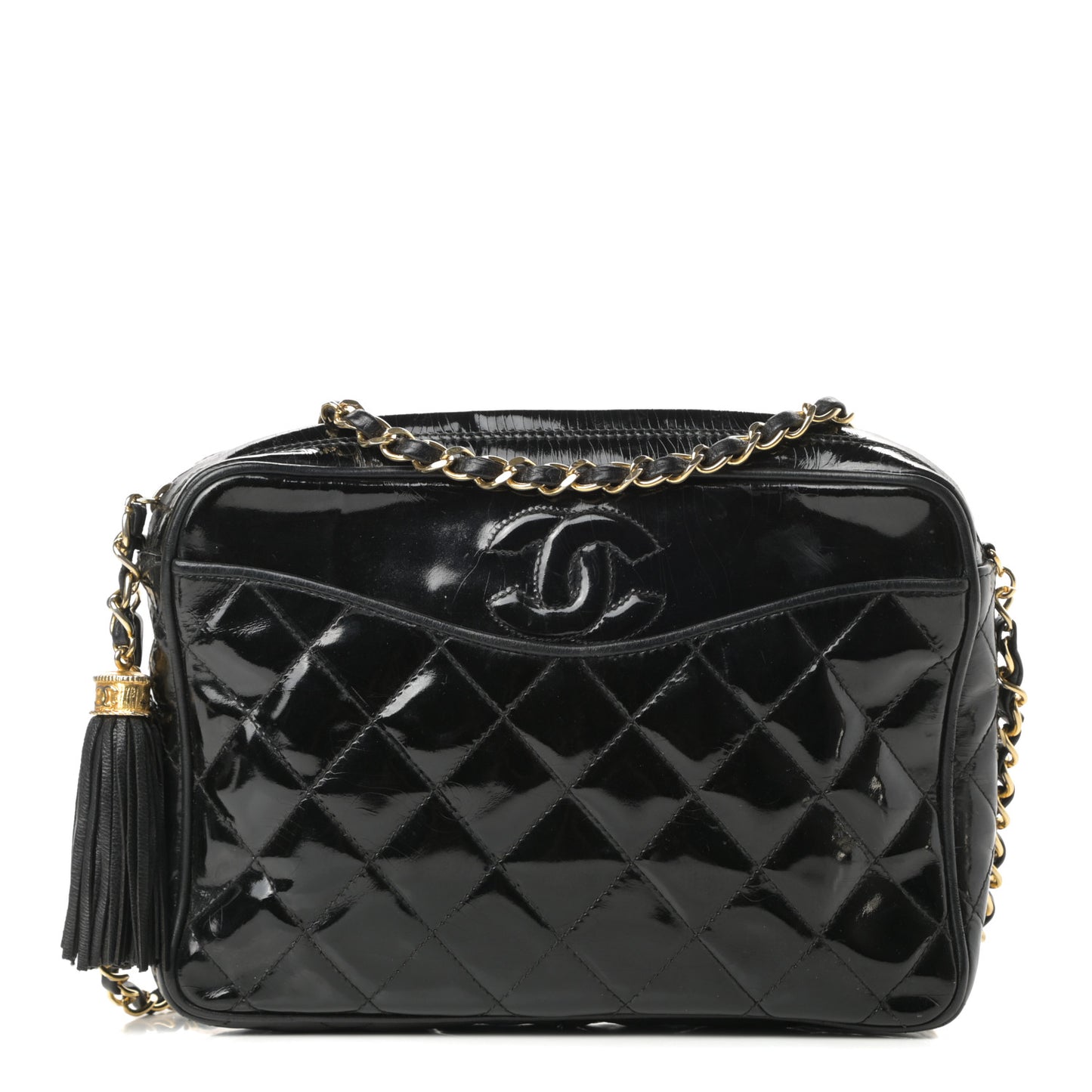 Patent Quilted Tassel Camera Case Black