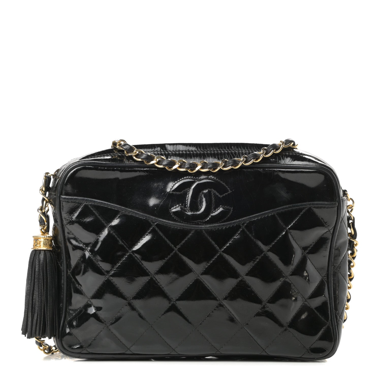 Chanel Patent Quilted Tassel Camera Case Black 1 of 15
