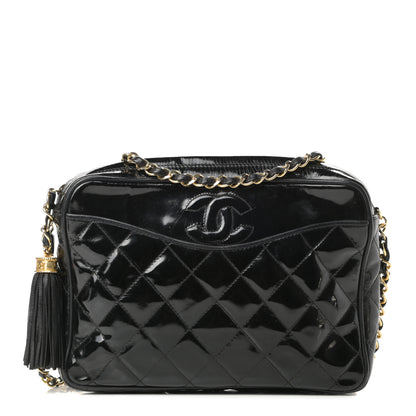 Chanel Patent Quilted Tassel Camera Case Black 1 of 15