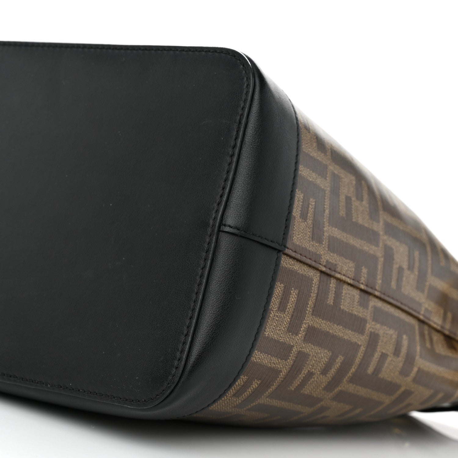 Fendi Glazed Fabric Vitello Grace F is Fendi FF 1974 Stamp Patch Grande Mon Tresor Bucket Bag Mogano Panna Black 10 of 11